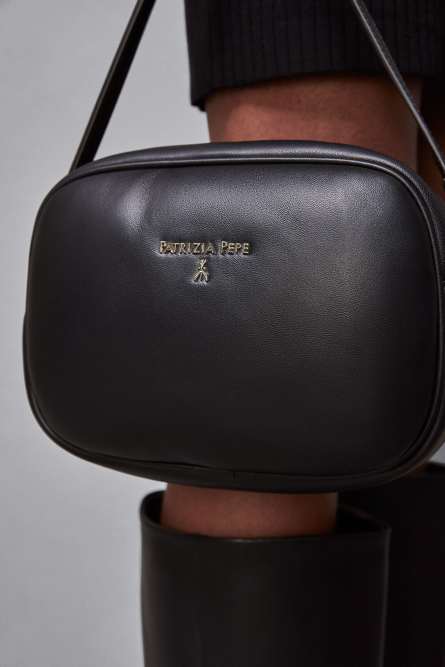 Leather shoulder camera case, Black, Patrizia Pepe