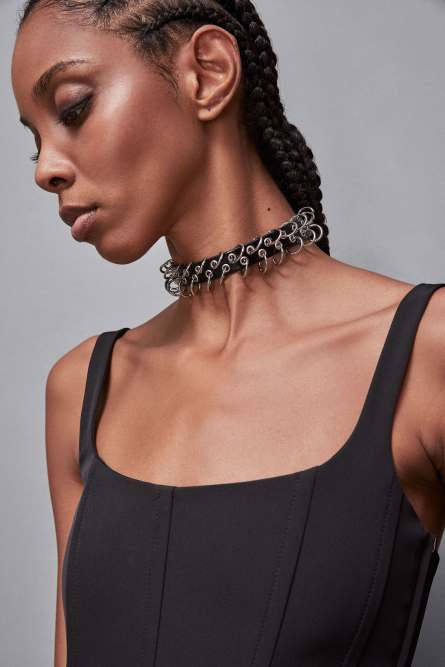 Studded leather studded choker | Black | Patrizia Pepe