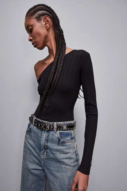 Low-waisted leather belt, Black, Patrizia Pepe