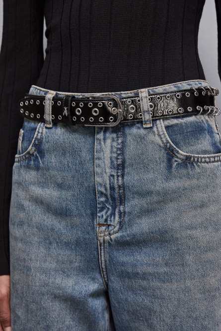 Low-waisted leather belt, Black, Patrizia Pepe