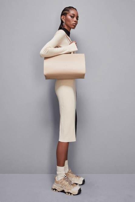 Leather zippered shopping bag, Beige, Patrizia Pepe