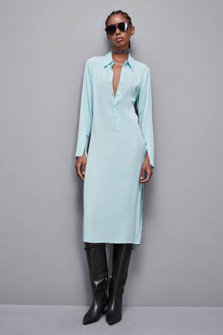 Essential twill sash dress, Light Blue, Patrizia Pepe