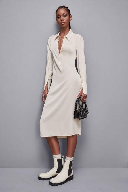 Essential twill sash dress, Beige, Patrizia Pepe