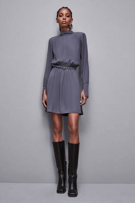 Essential twill belted dress, Grey, Patrizia Pepe