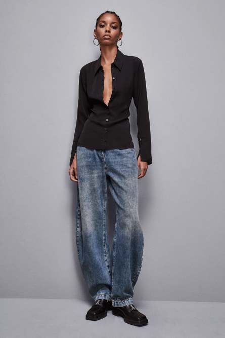 Essential twill sash shirt, Black, Patrizia Pepe
