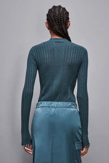 Essential viscose ribbed knitting sweater, Blue, Patrizia Pepe