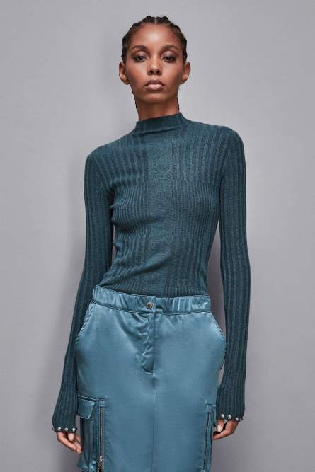 Essential viscose ribbed knitting sweater, Blue, Patrizia Pepe