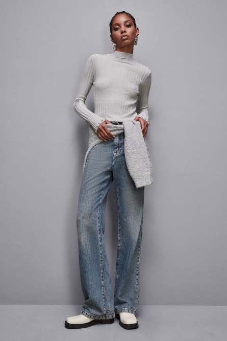 Pull côtelé en viscose Essential, Gris, Patrizia Pepe