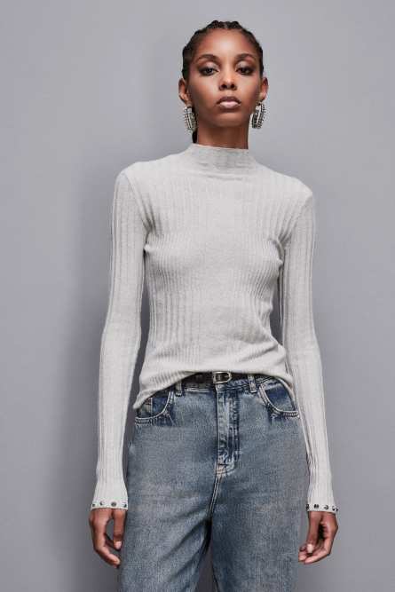 Pull côtelé en viscose Essential, Gris, Patrizia Pepe