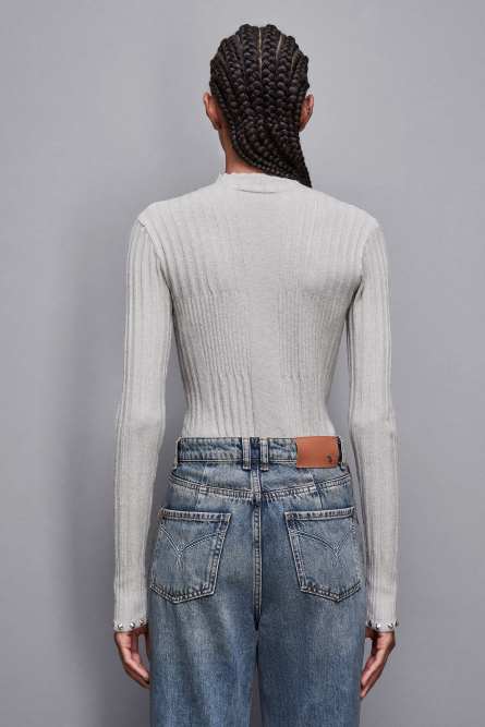 Pull côtelé en viscose Essential, Gris, Patrizia Pepe