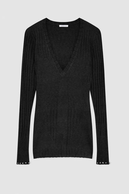 Essential ribbed knitting sweater, Black, Patrizia Pepe