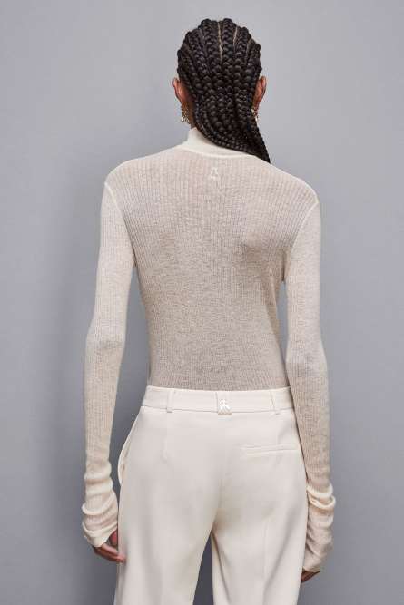Pull coupe slim en laine Essential, Beige, Patrizia Pepe