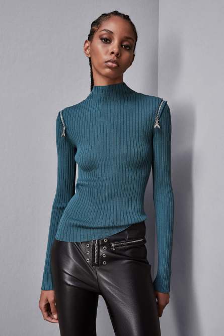 Pull côtelé, coupe slim, Essential, Bleu, Patrizia Pepe