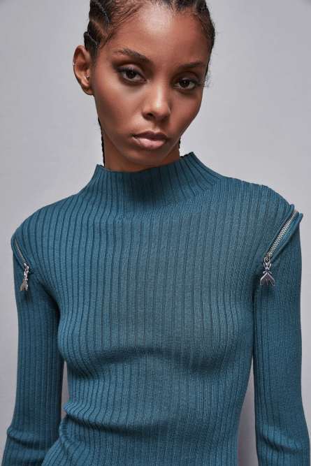 Pull côtelé, coupe slim, Essential, Bleu, Patrizia Pepe