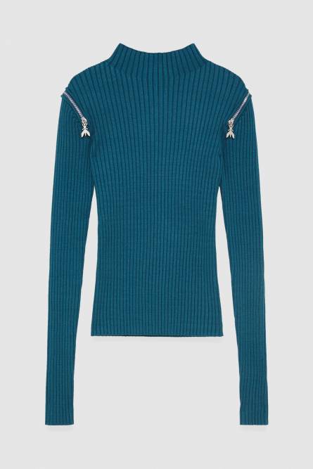 Pull côtelé, coupe slim, Essential, Bleu, Patrizia Pepe