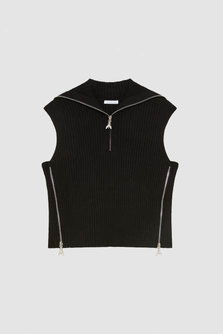 Essential sleeveless viscose sweater, Black, Patrizia Pepe