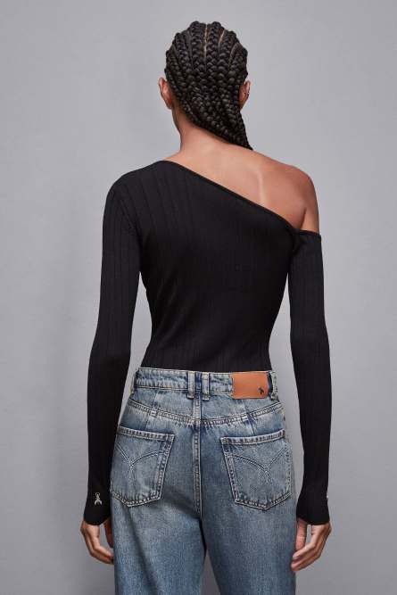 Body slim fit in misto lana, Nero, Patrizia Pepe