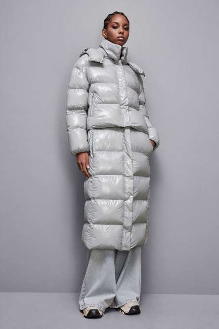 Shiny nylon long down jacket, Grey, Patrizia Pepe