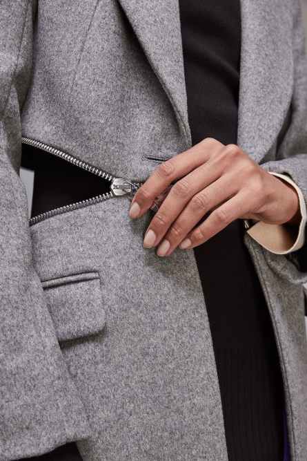 &quot;Essential&quot; coat with maxi zipper at waist, Grey, Patrizia Pepe