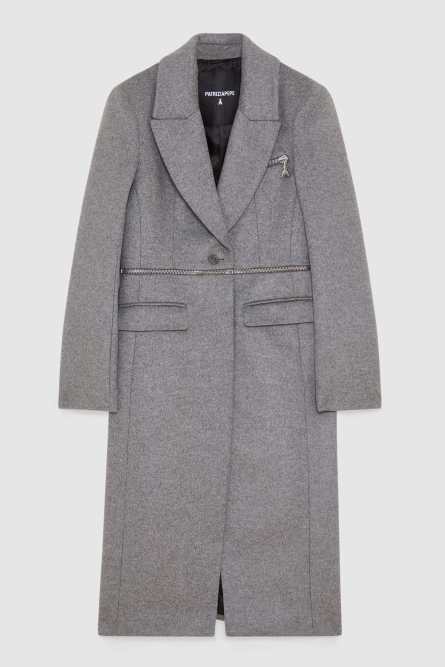 &quot;Essential&quot; coat with maxi zipper at waist, Grey, Patrizia Pepe