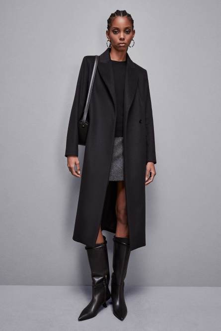 &quot;Essential&quot; cloth coat with belt, Black, Patrizia Pepe