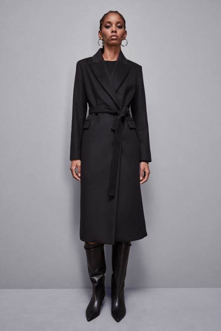 &quot;Essential&quot; cloth coat with belt, Black, Patrizia Pepe