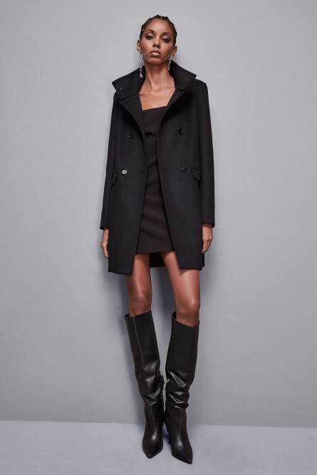 &quot;Essential&quot; high necked cloth coat, Black, Patrizia Pepe