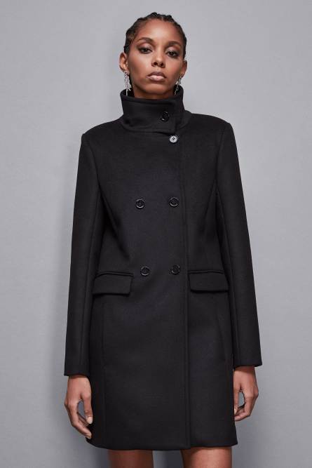 &quot;Essential&quot; high necked cloth coat, Black, Patrizia Pepe