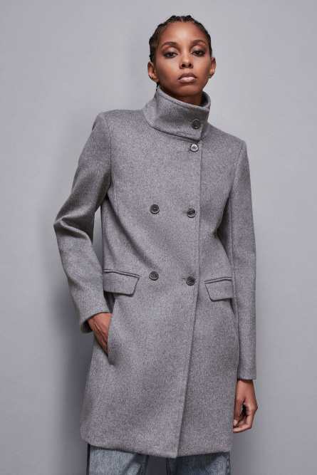 &quot;Essential&quot; high necked cloth coat, Grey, Patrizia Pepe