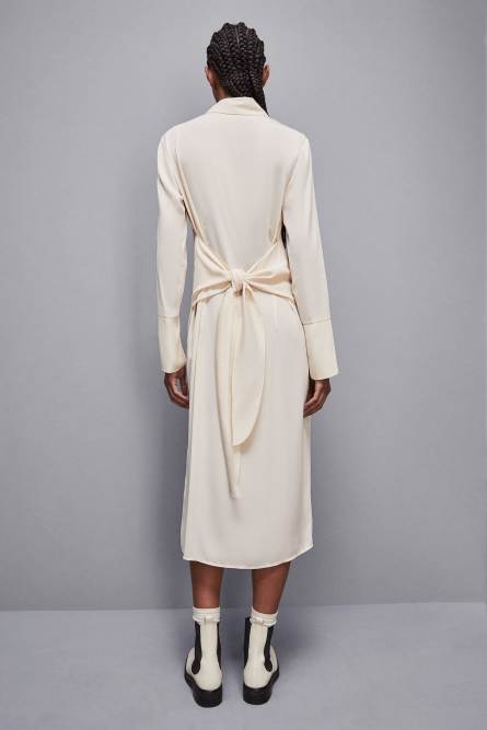 Essential twill sash dress, Beige, Patrizia Pepe