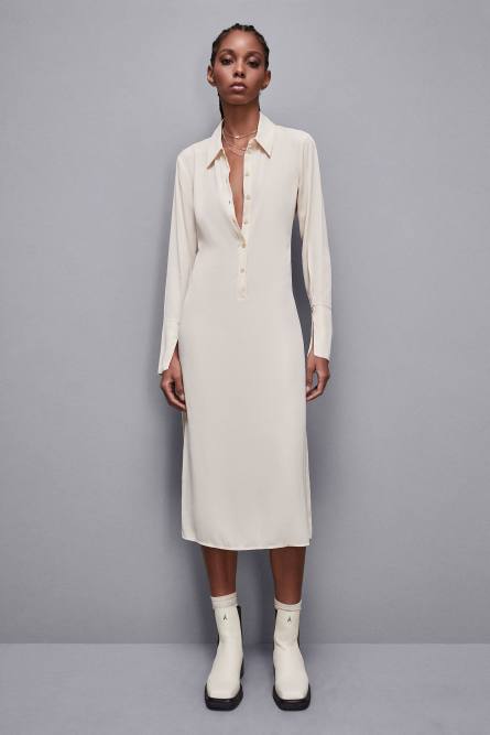 Essential twill sash dress, Beige, Patrizia Pepe