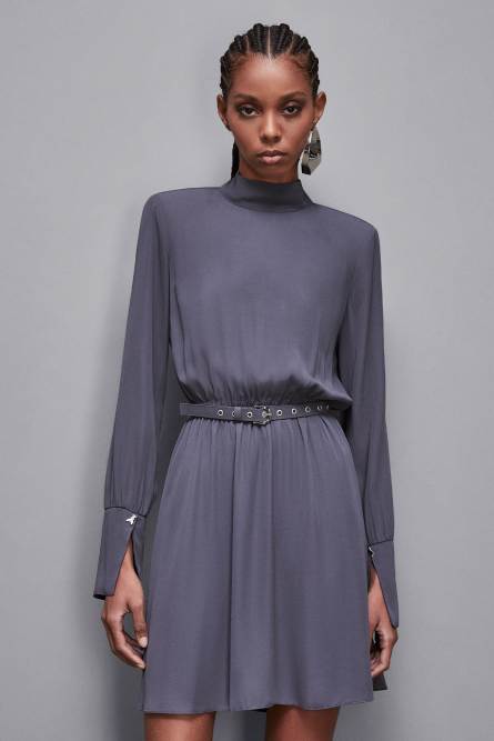 Essential twill belted dress, Grey, Patrizia Pepe