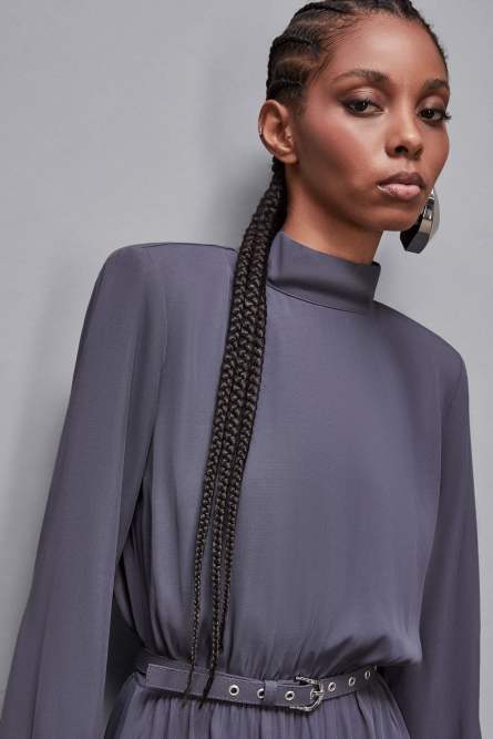 Essential twill belted dress, Grey, Patrizia Pepe