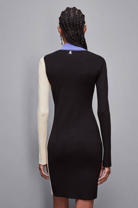 Midi dress in knit with color block, Black, White, Blue, Patrizia Pepe