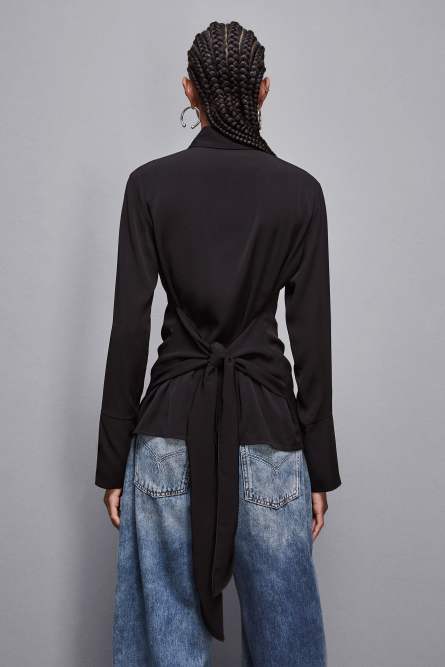 Essential twill sash shirt, Black, Patrizia Pepe