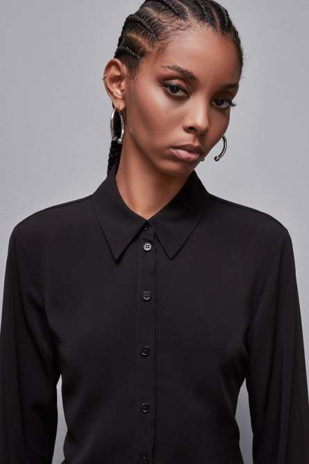 Essential twill sash shirt, Black, Patrizia Pepe