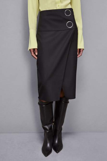 Wool skirt with buttons, Black, Patrizia Pepe