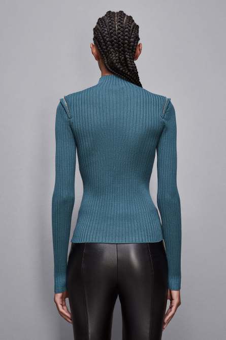 Pull côtelé, coupe slim, Essential, Bleu, Patrizia Pepe