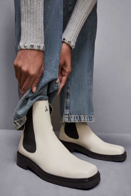 Leather square toe Beatles boots, White, Patrizia Pepe