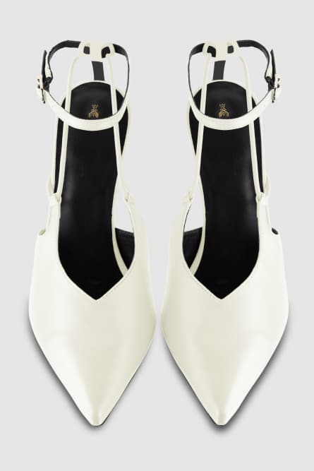 Astral buckle leather slingbacks, White, Patrizia Pepe