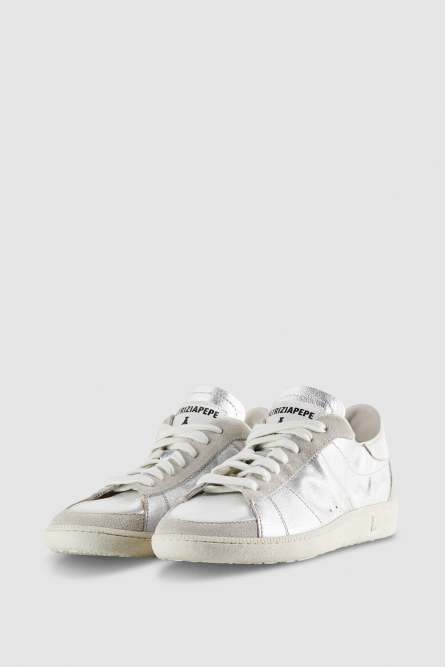 SKIN Sneakers &apos;93 in laminated nappa leather, Silver, Patrizia Pepe
