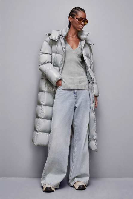Shiny nylon long down jacket, Grey, Patrizia Pepe
