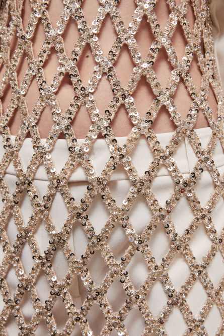 Jeweled mesh slim fit dress, Gold, Patrizia Pepe