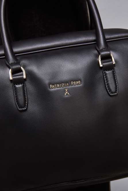 Leather shoulder camera case with zipper, Black, Patrizia Pepe