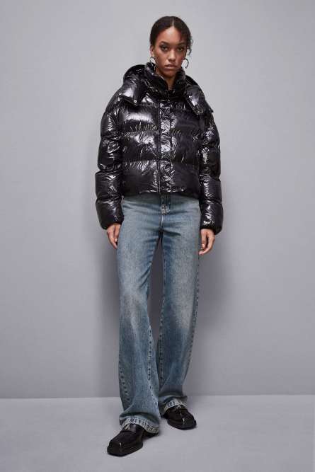 Shiny nylon long down jacket, Black, Patrizia Pepe