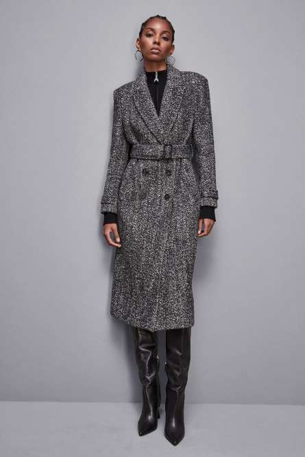 Coat with cloth belt, Black, White, Patrizia Pepe