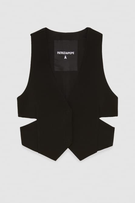 Élégant gilet en crêpe, Noir, Patrizia Pepe