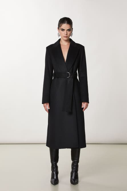 Essential coat with belt, Black, Patrizia Pepe