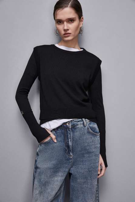 Wool vest with round neckline, Black, Patrizia Pepe
