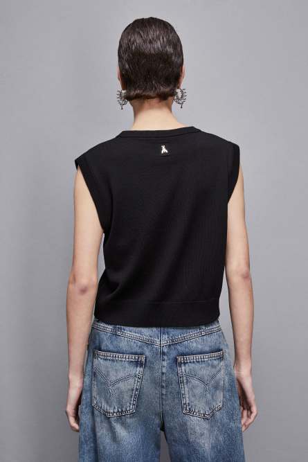 Wool vest with round neckline, Black, Patrizia Pepe